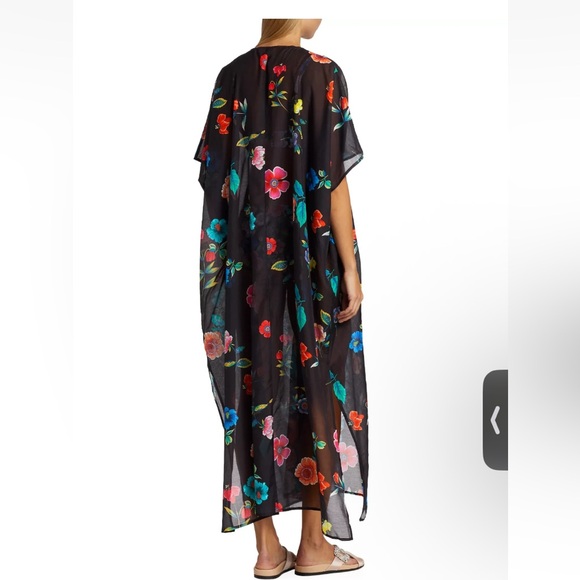 NWOT Johnny Was Black Floral Evening Palace Silk Blend Kaftan Caftan Size L XL - Picture 10 of 11